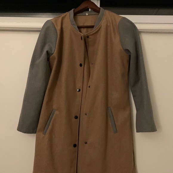 Light Wool Trench Jacket Color Block - Picture 2 of 3